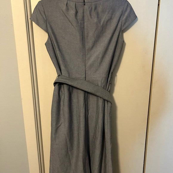 ANTONIO MELANI Gray Pleated Yoke Midi Sheath Dress with Belt - Picture 2 of 4